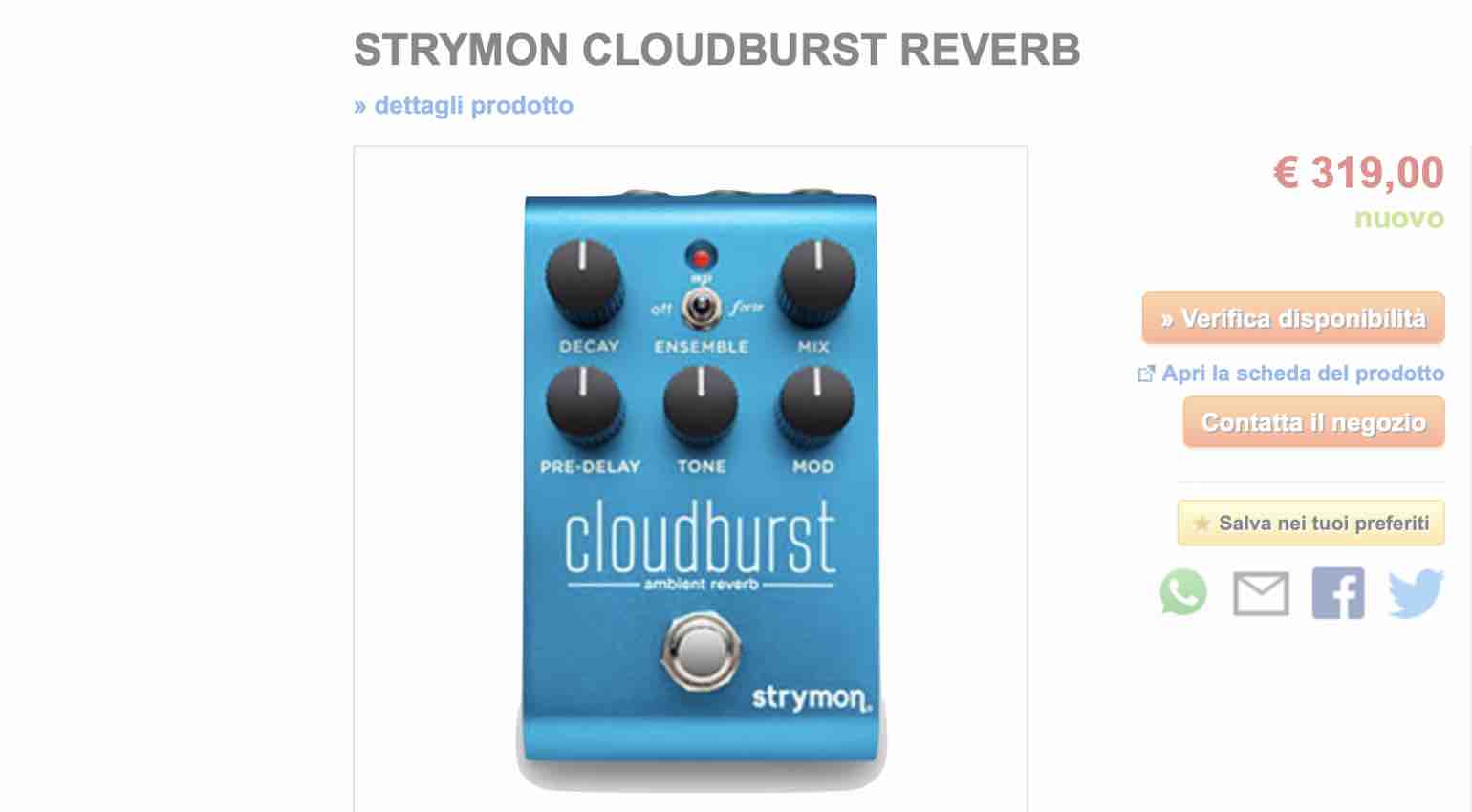 Strymon Cloudburst Reverb - Ambient Reverb