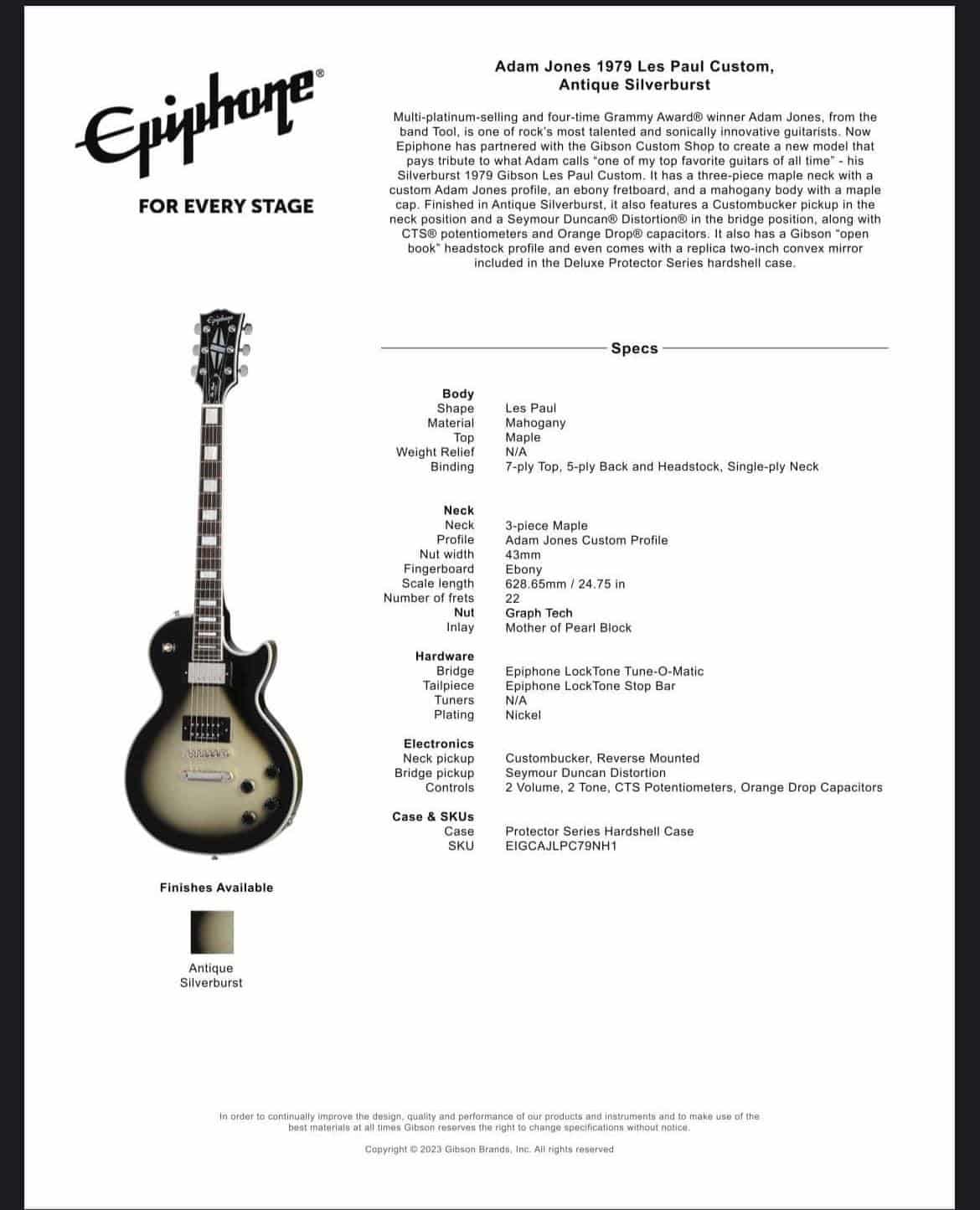 Epiphone Adam Jones'non-art' Silverburst Custom 2024